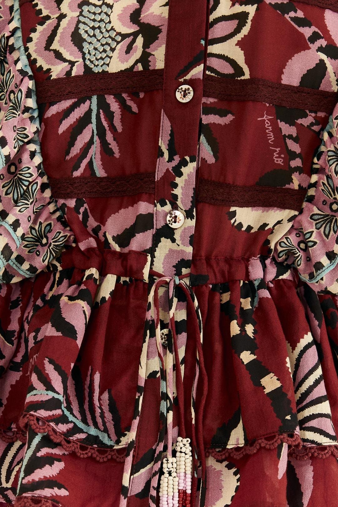 Burgundy Pineapple Inspiration Ruffle Blouse | Farm Rio sold by Belletique product image thumbnail 6