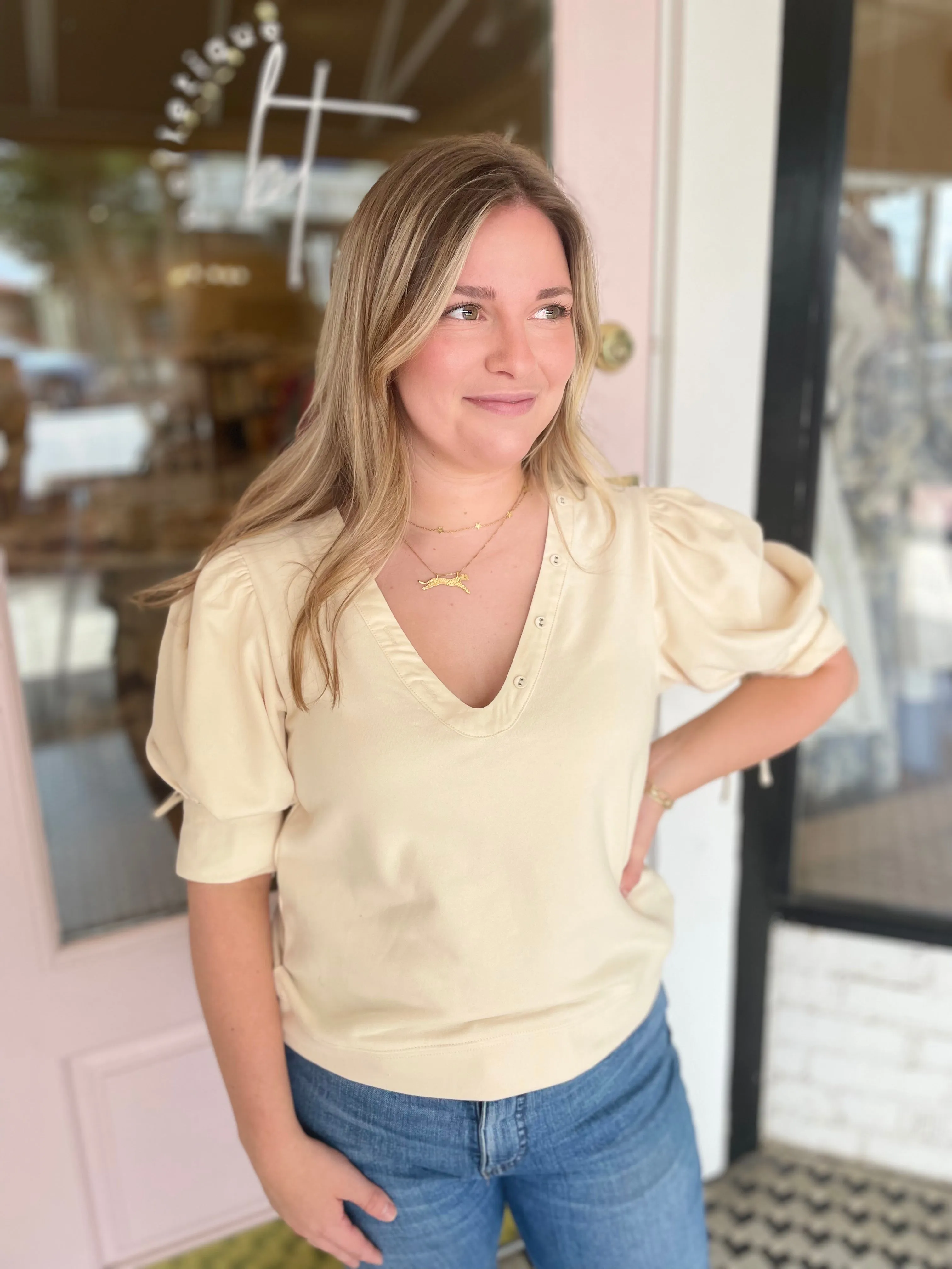 Combo Sleeve Ivory Top sold by Belletique product image thumbnail 2