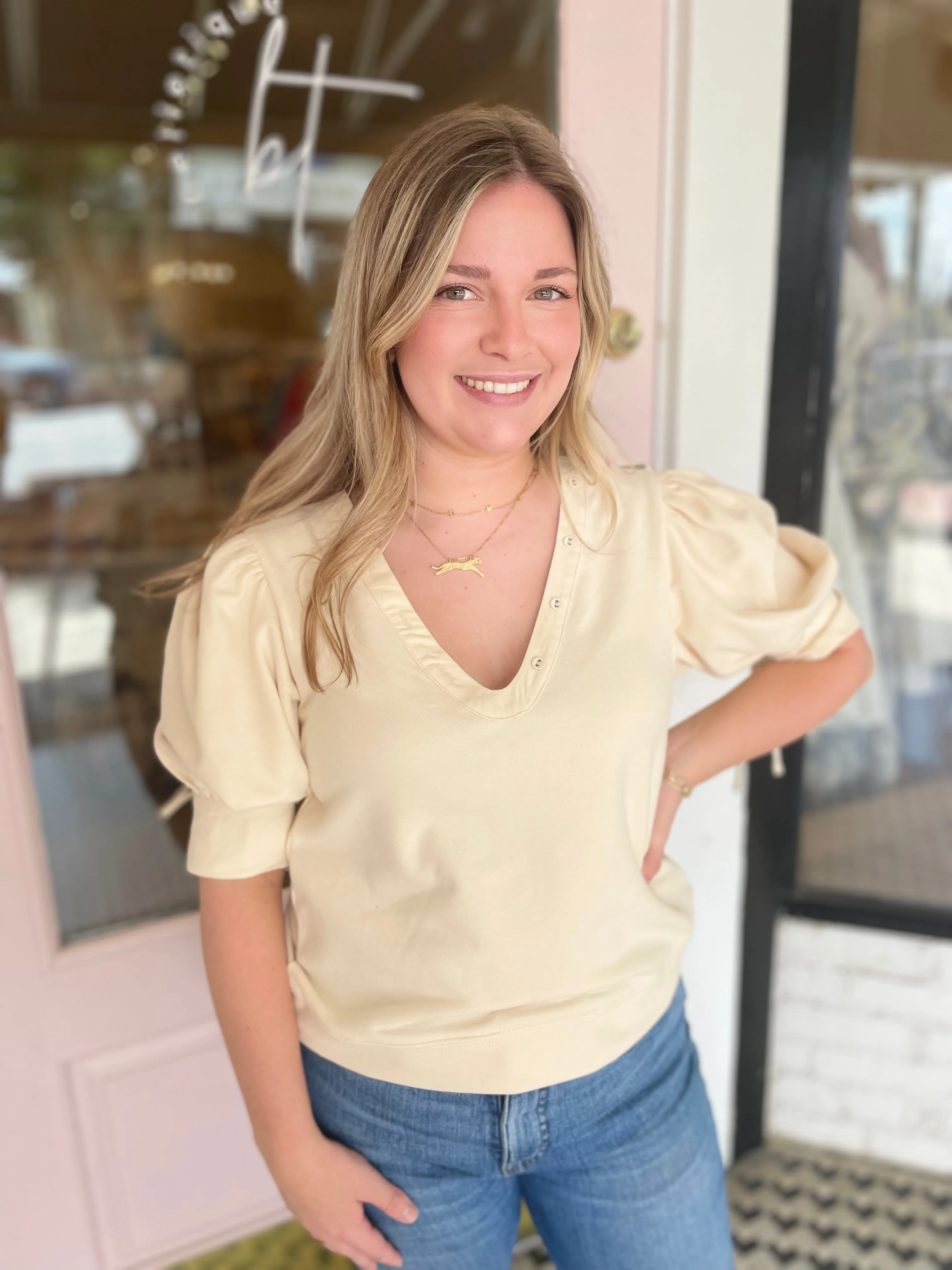 Combo Sleeve Ivory Top sold by Belletique