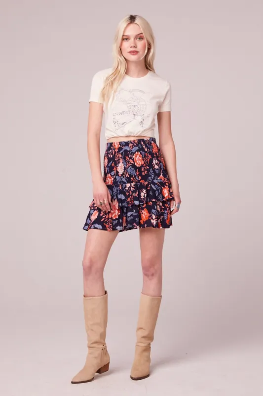 Sori Navy Floral Smocked Mini Skirt sold by Belletique
