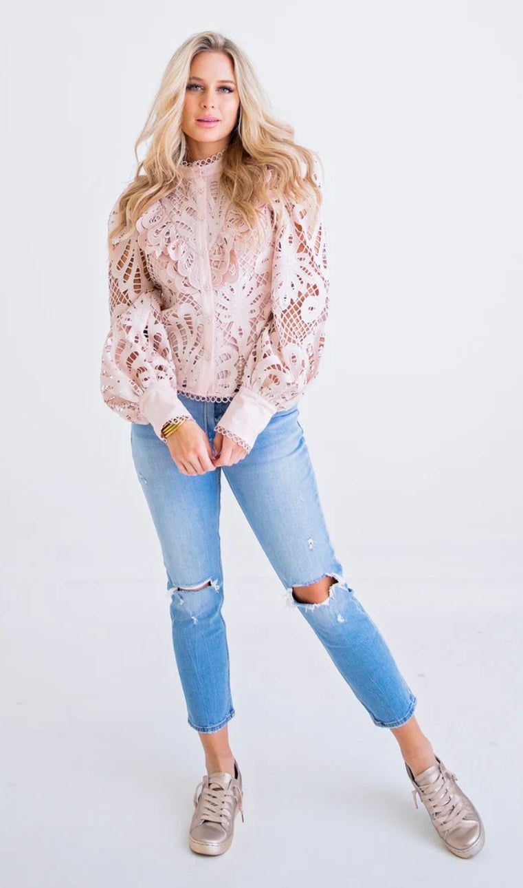 Eyelet Ruffle Top | Blush sold by Belletique product image thumbnail 4