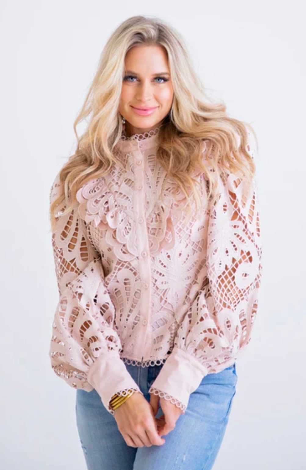 Eyelet Ruffle Top | Blush sold by Belletique