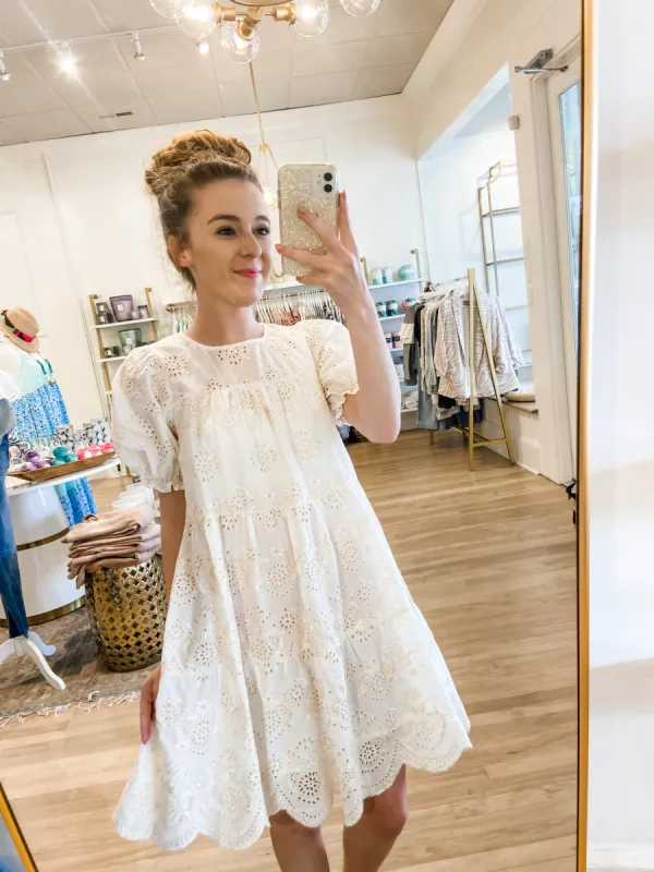 Eyelet Mini Dress | Ivory sold by Belletique