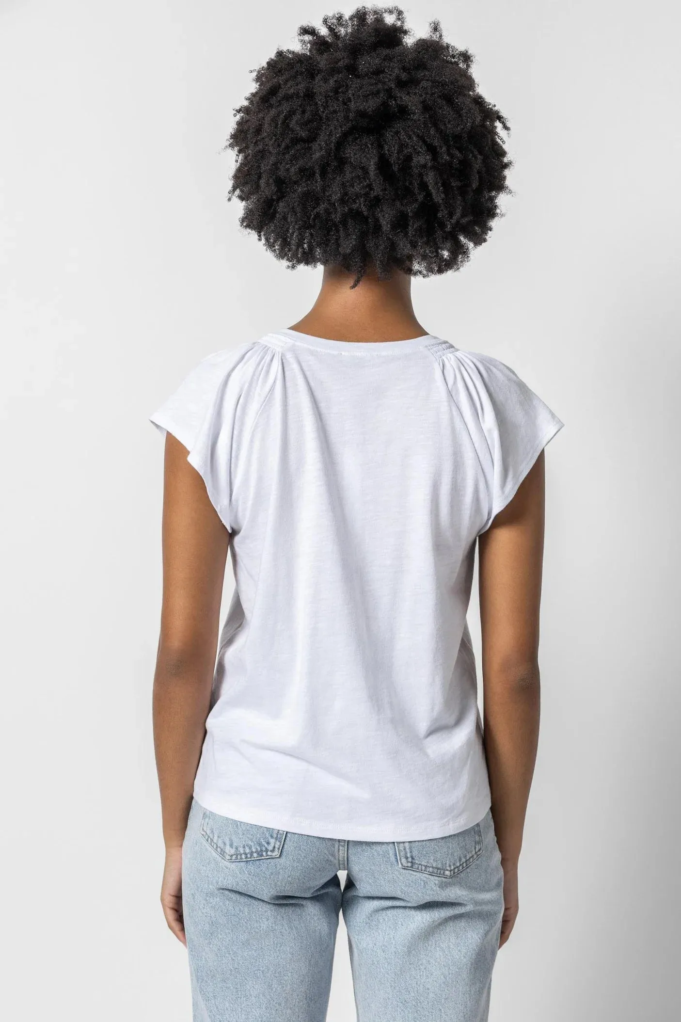 Shirred Shoulder V-Neck | White sold by Belletique product image thumbnail 2