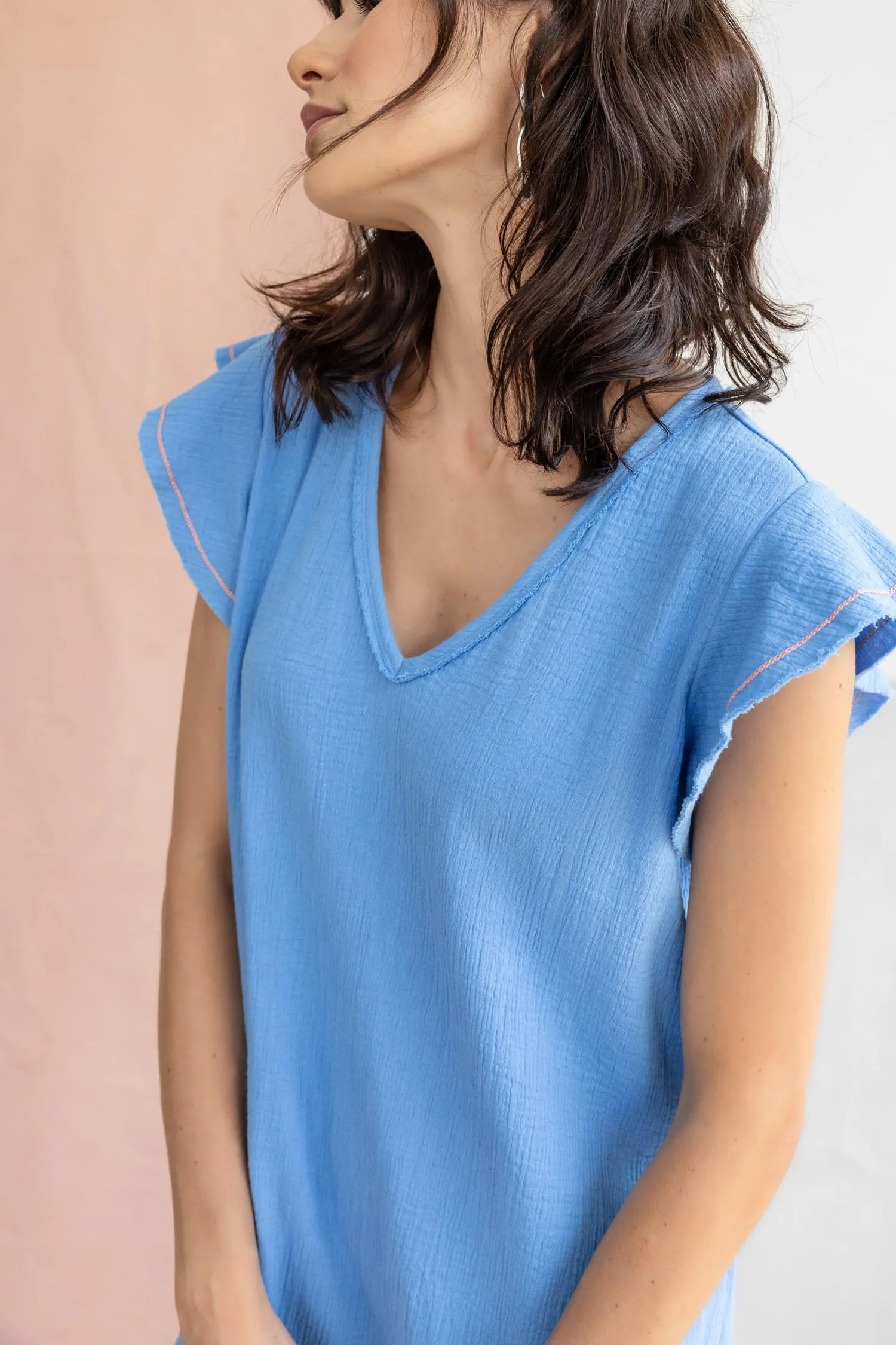 Flutter Sleeve Gauze Dress | Marina sold by Belletique product image thumbnail 3