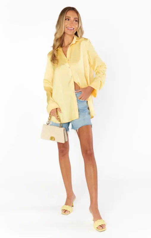 Smith Button Down | Butter Yellow Luxe Satin sold by Belletique