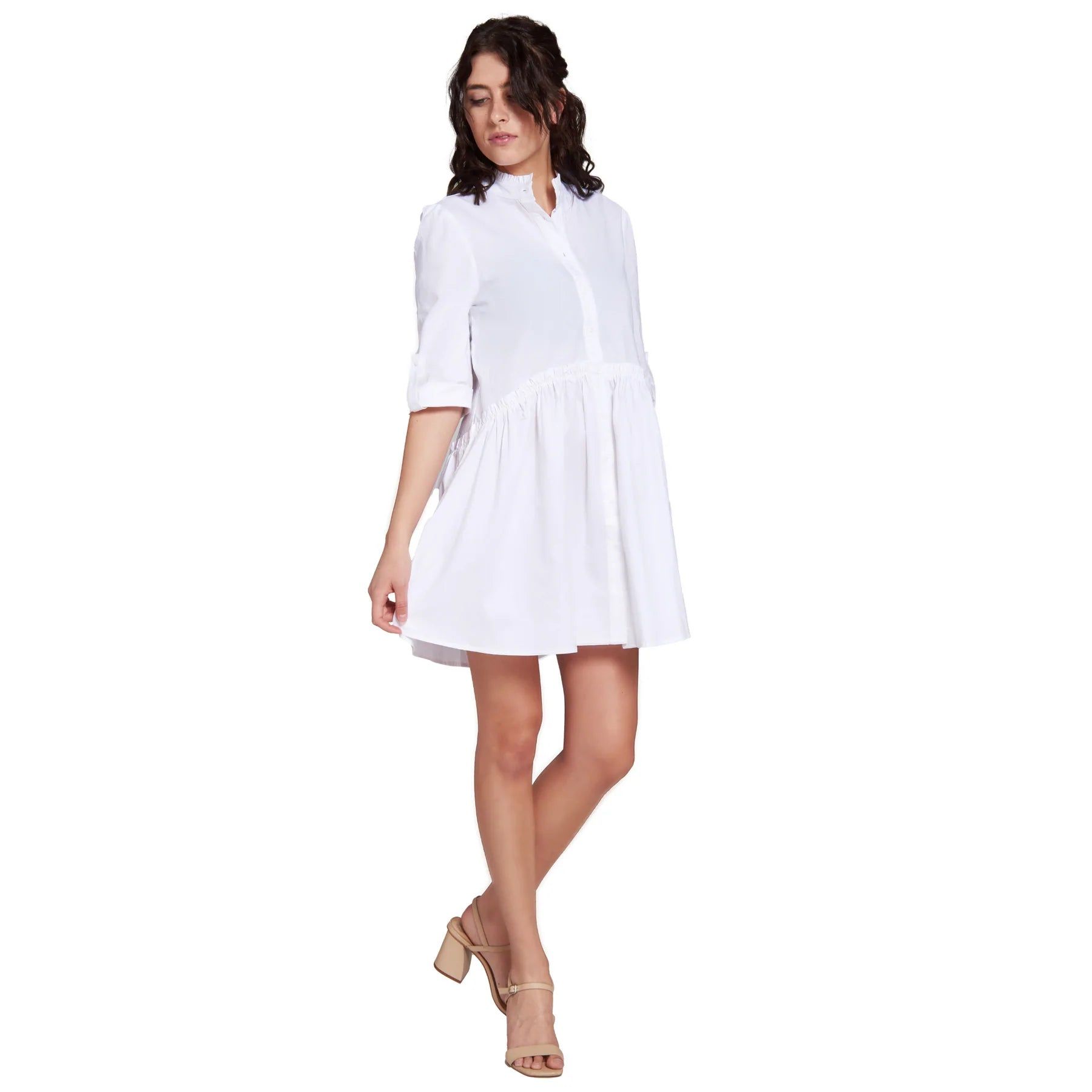 Cammie Ruffle Shirt Dress | White sold by Belletique product image thumbnail 2