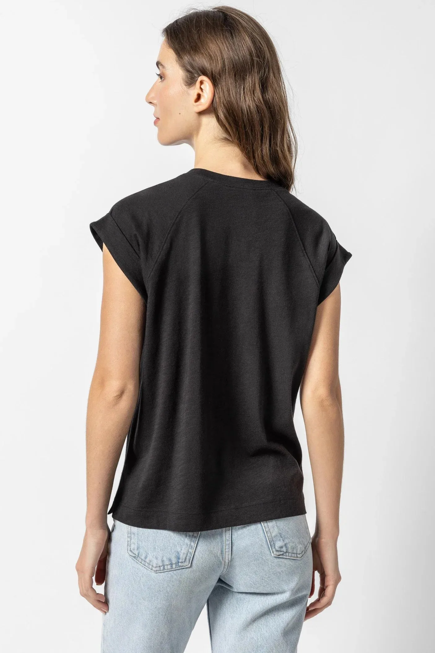 Boxy Cuffed Sleeve Crewneck | Black sold by Belletique product image thumbnail 3