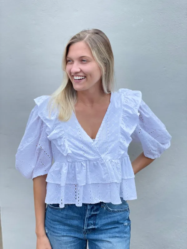 Eyelet Ruffle Top sold by Belletique