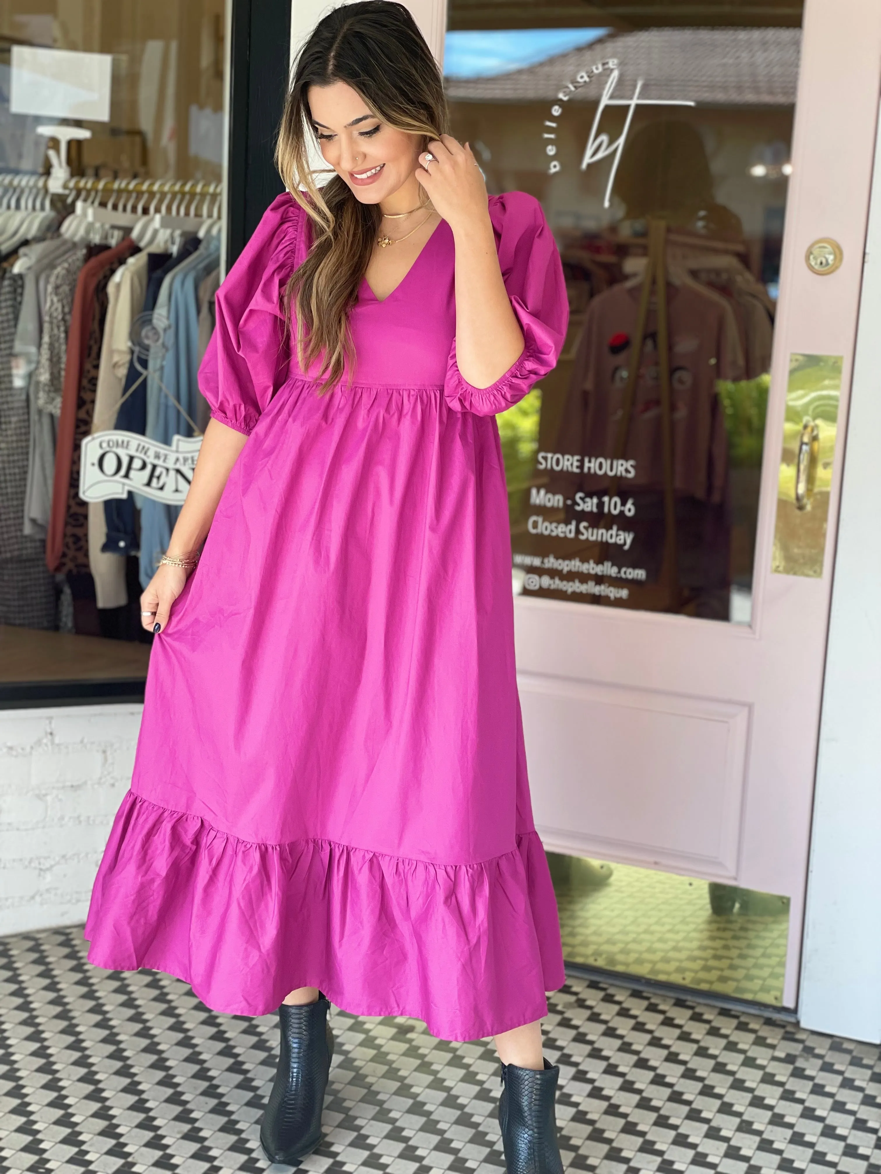 Magenta Poplin Maxi Dress sold by Belletique