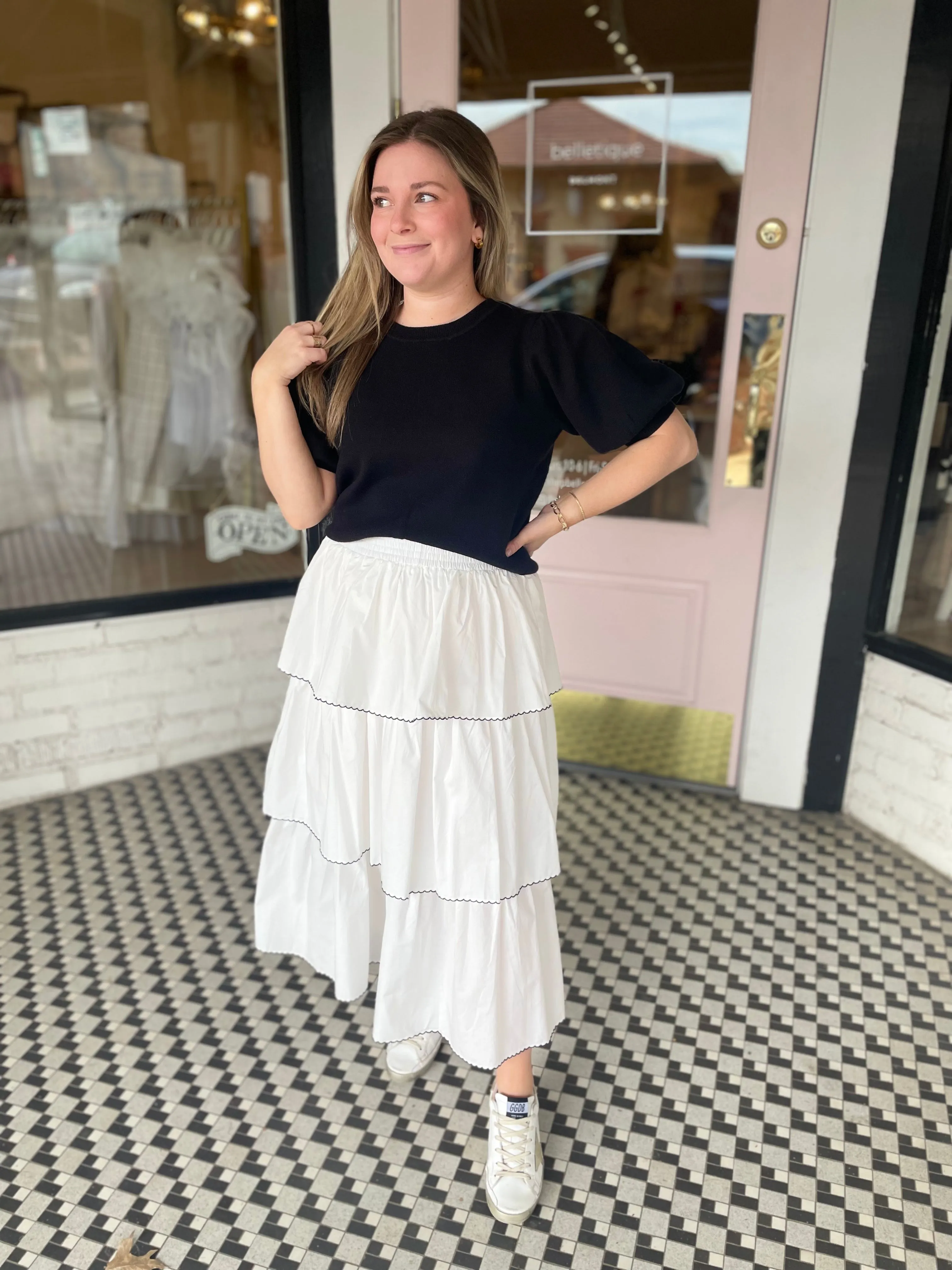 Stitched Tiered Maxi Skirt sold by Belletique