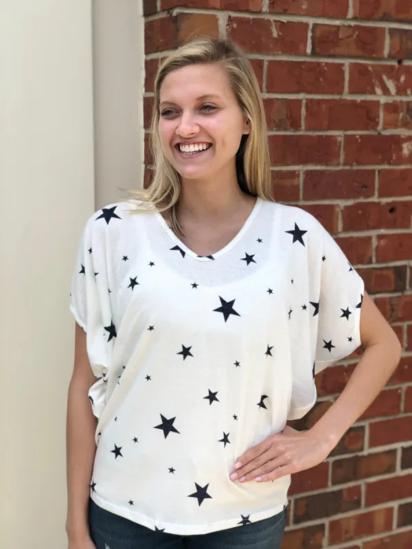 Star V-Neck Tee | Navy sold by Belletique