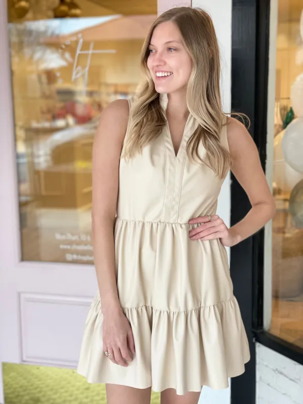 Vegan Leather Tiered Dress | Ivory sold by Belletique