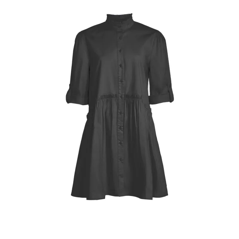 Cammie Ruffle Shirt Dress | Black sold by Belletique