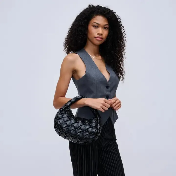 Noreen Woven Clutch | Black sold by Belletique