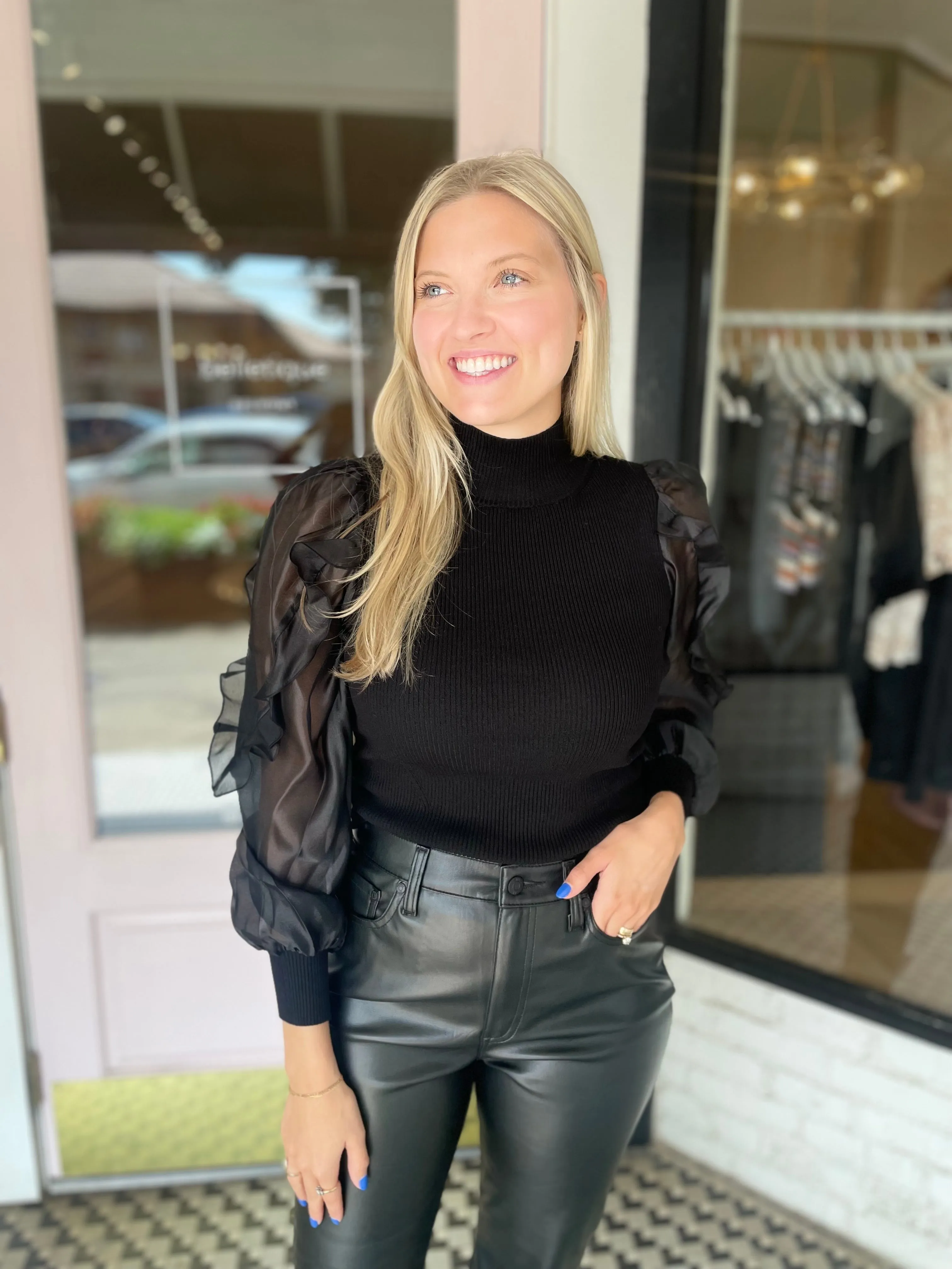 Krista Organza Puff Sleeve Top sold by Belletique