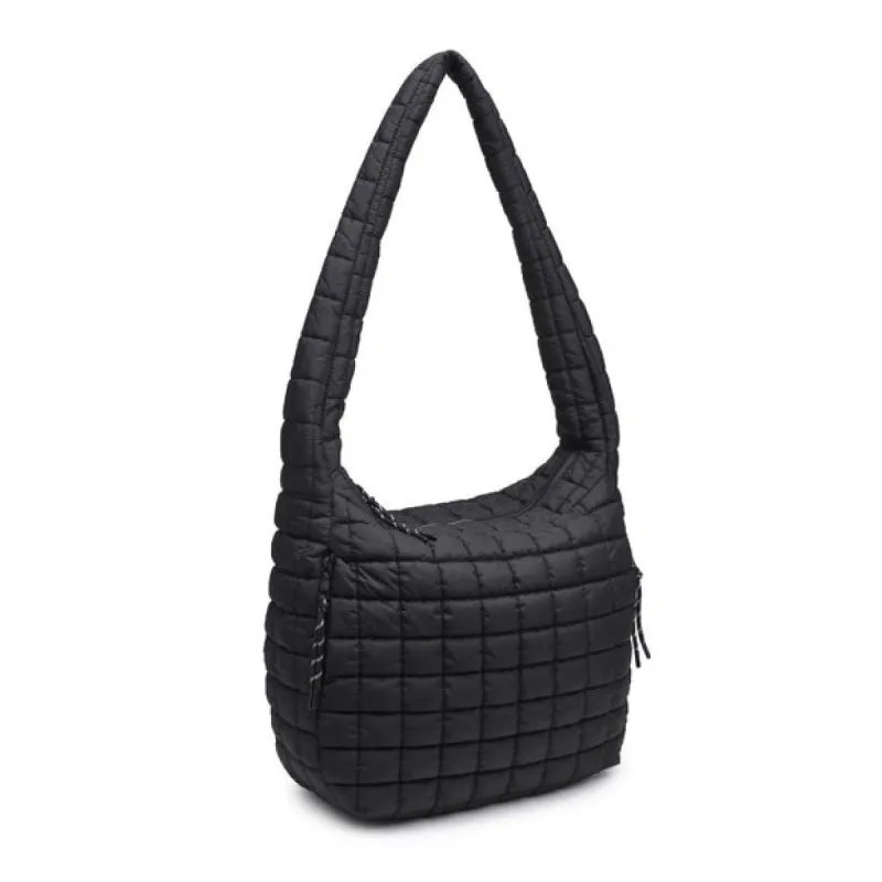 Leda Quilted Nylon Puffer Hobo | Black sold by Belletique