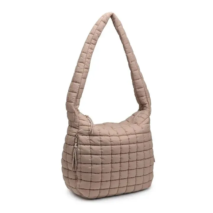 Leda Quilted Nylon Puffer Hobo | Natural sold by Belletique
