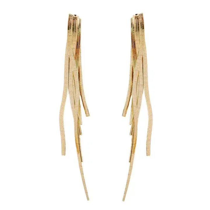 Skinny Gold Cascading Tassel Minimalist Earrings sold by Belletique
