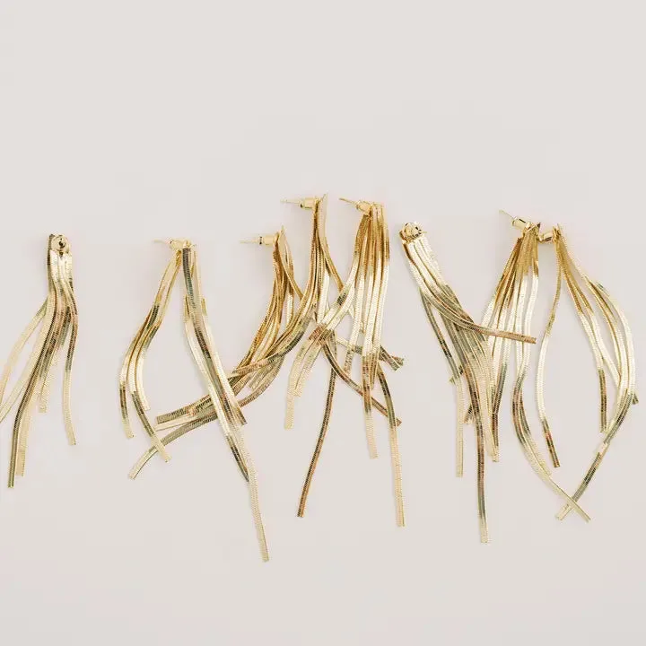 Skinny Gold Cascading Tassel Minimalist Earrings sold by Belletique product image thumbnail 2