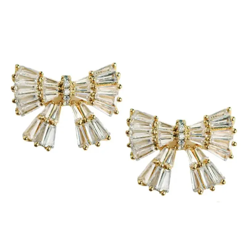 Gold Maxi Sparkler Stud Bow Earrings sold by Belletique