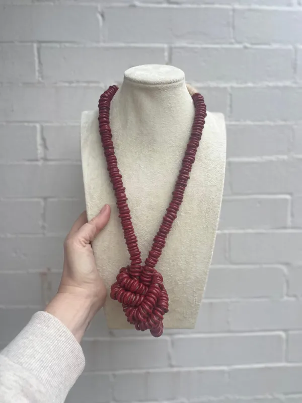 African Trade Bead Necklace | Burgundy sold by Belletique