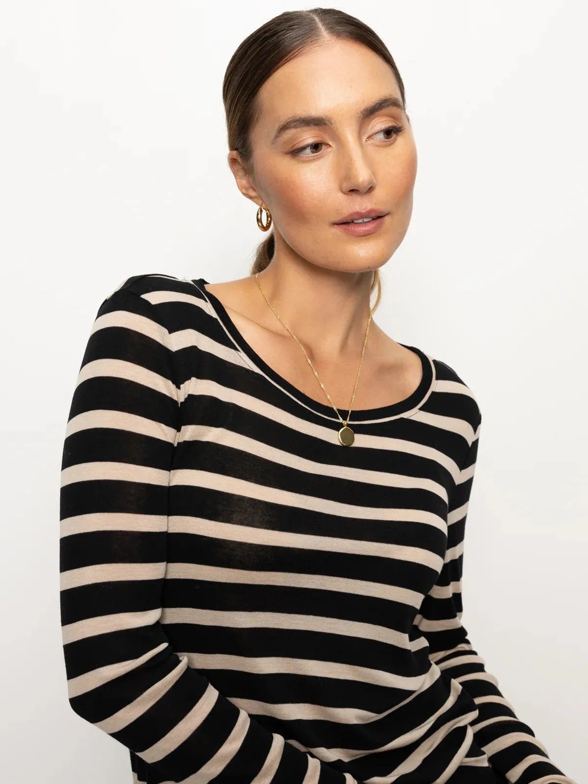 Femme Crew Stripe Tee | Oat/Black Stripe sold by Belletique