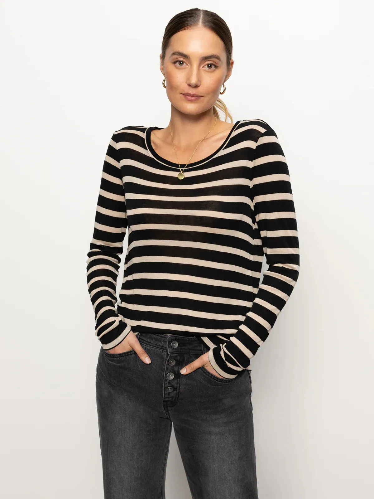 Femme Crew Stripe Tee | Oat/Black Stripe sold by Belletique product image thumbnail 2