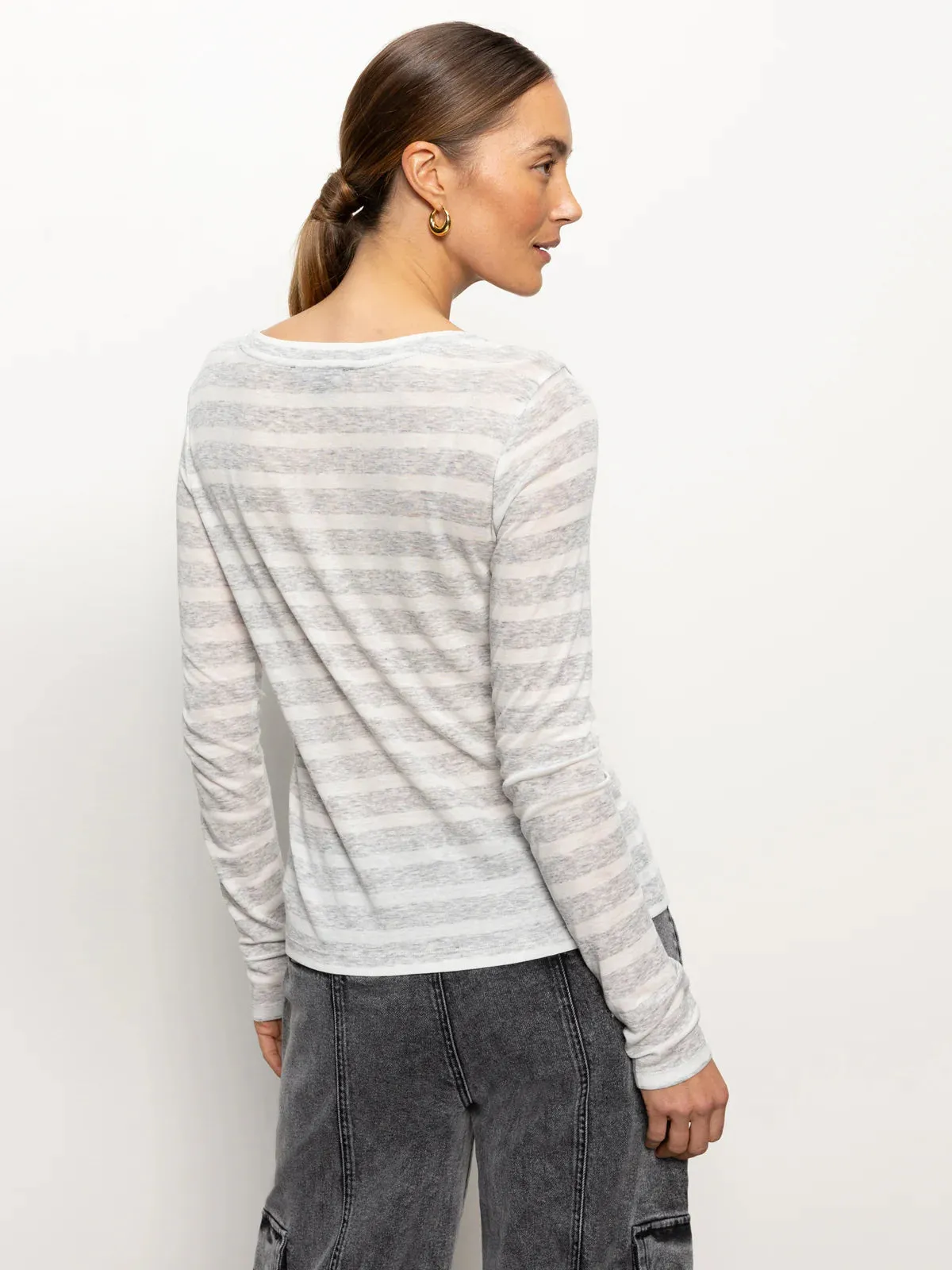 Femme Crew Stripe Tee | Dewey Grey/Chalk Stripe sold by Belletique product image thumbnail 3