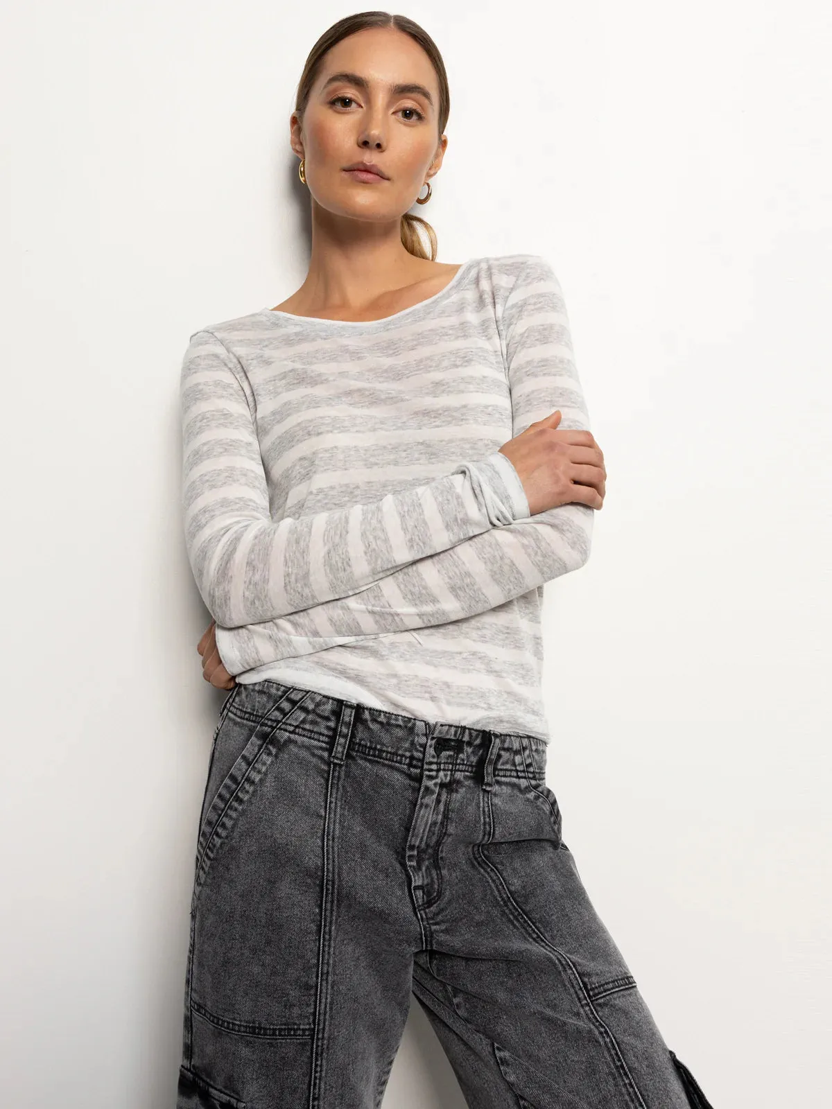 Femme Crew Stripe Tee | Dewey Grey/Chalk Stripe sold by Belletique product image thumbnail 2