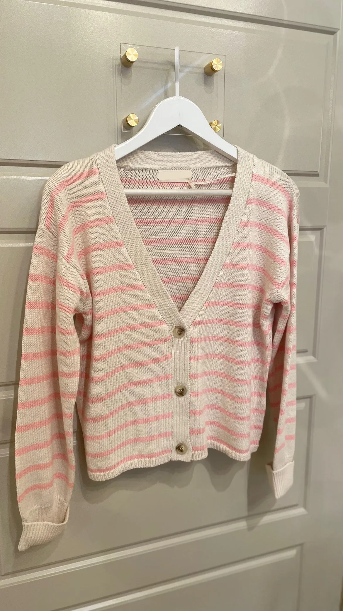 Cotton Stripe Knit Sweater Cardigan sold by Belletique