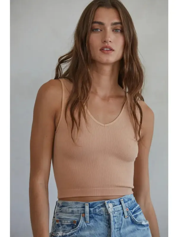 Seamless Ribbed Tank Top | Macchiato sold by Belletique