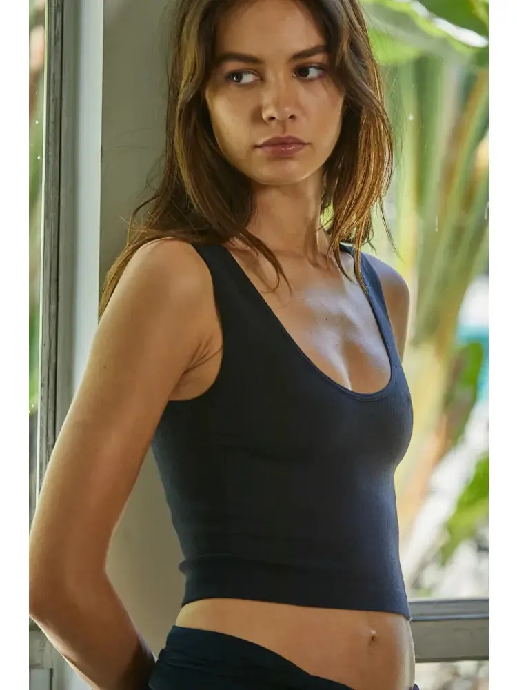 Seamless Ribbed Tank Top | Black sold by Belletique