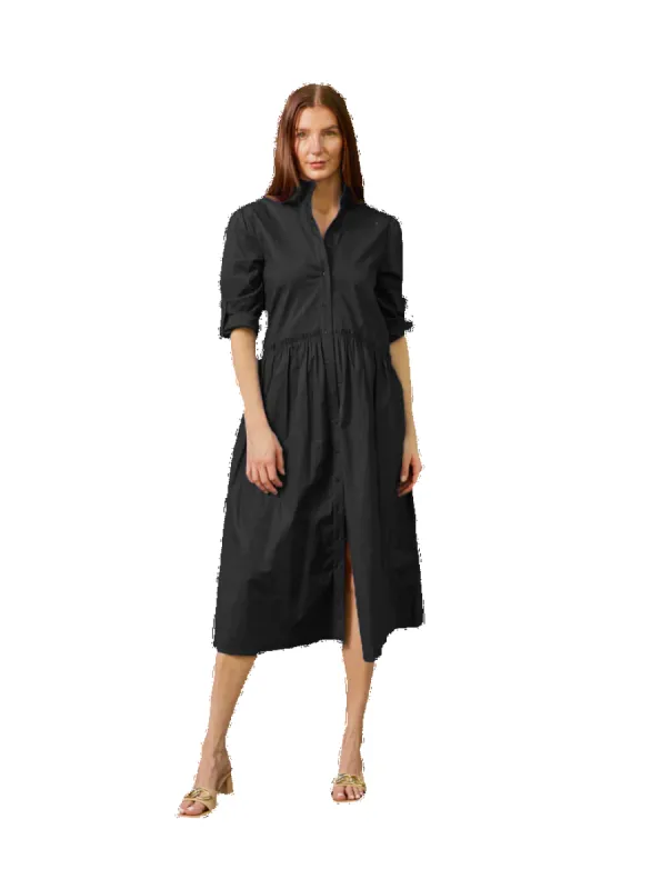 Liza Midi Ruffle Shirt Dress | Black sold by Belletique
