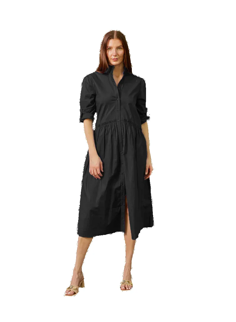 Liza Midi Ruffle Shirt Dress | Black sold by Belletique