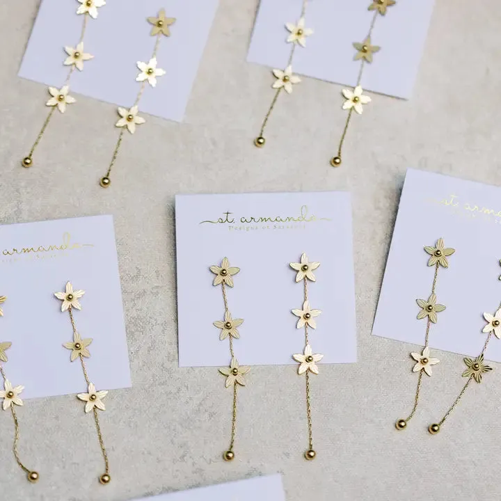 Gold Flower Duster Drop Earrings sold by Belletique product image thumbnail 2