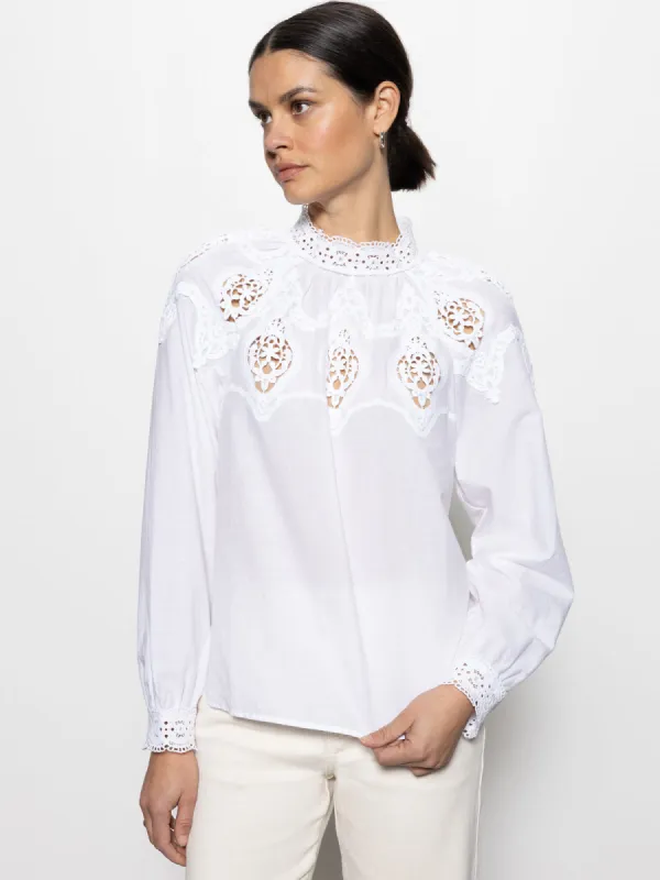 Lace Popover Blouse | White sold by Belletique