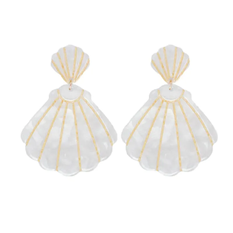 White Tortoise Statement Shell Earrings sold by Belletique