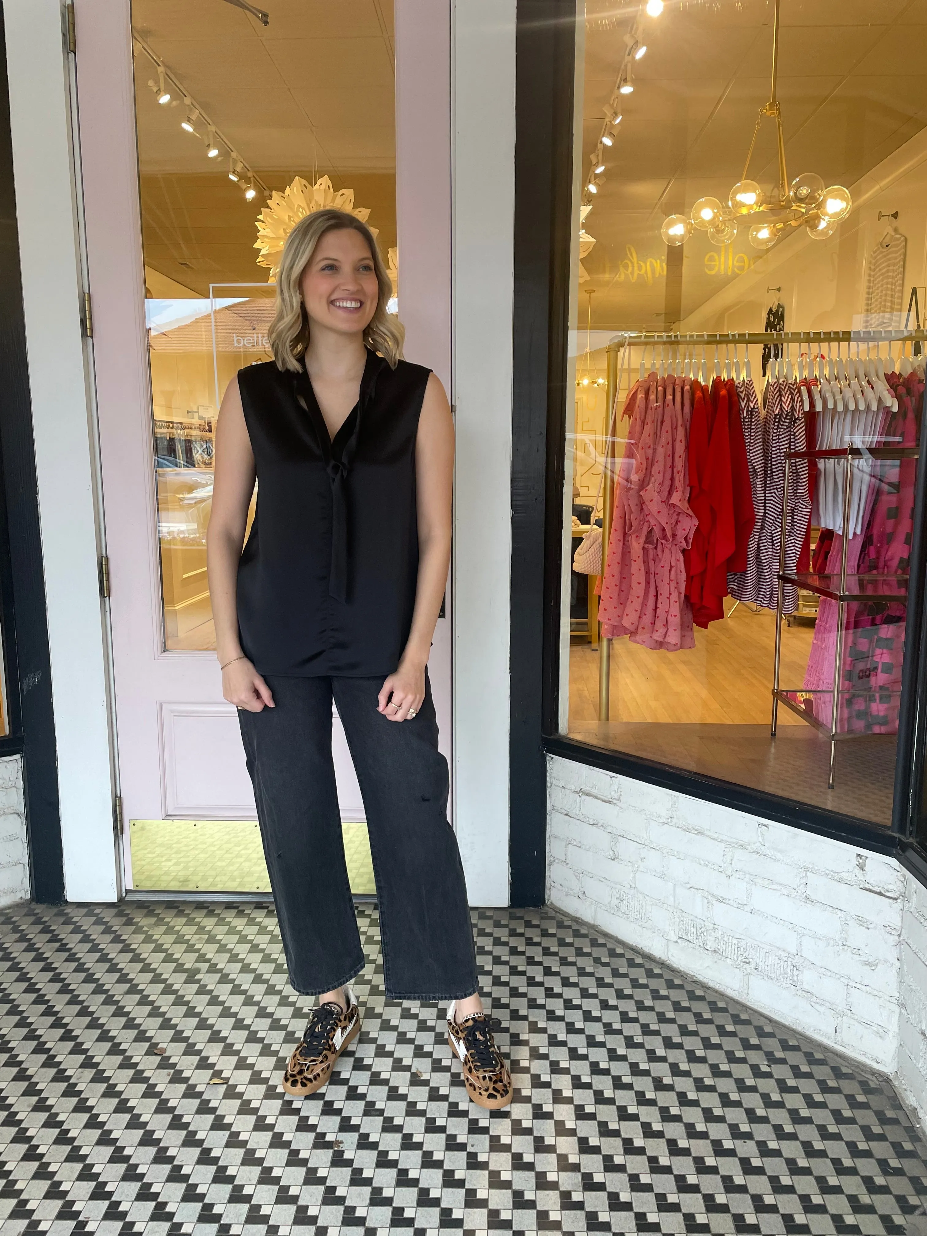 Tie Neck Satin Shell | Black sold by Belletique product image thumbnail 3