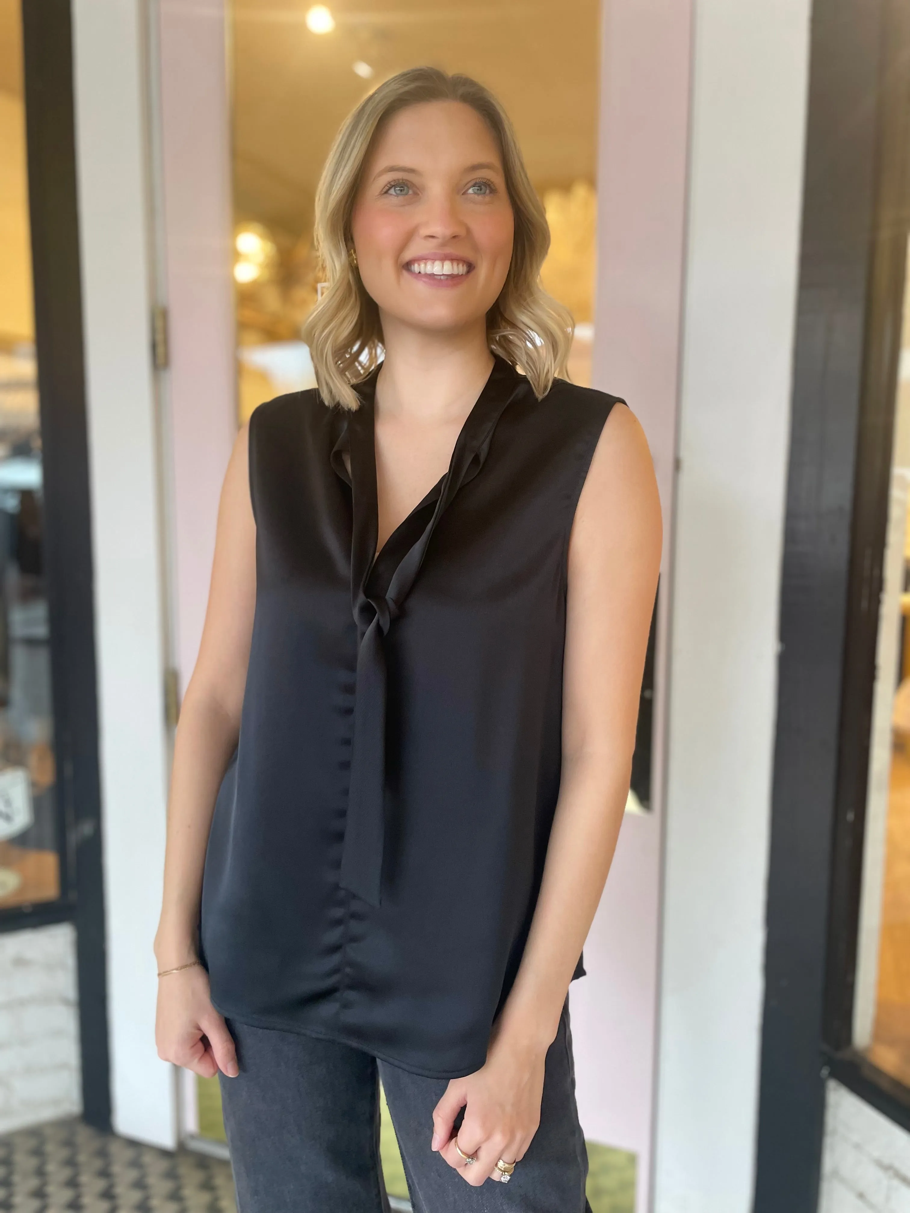 Tie Neck Satin Shell | Black sold by Belletique product image thumbnail 2