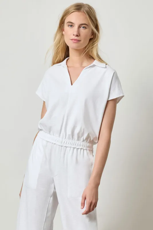 Elastic Hem Polo | White sold by Belletique