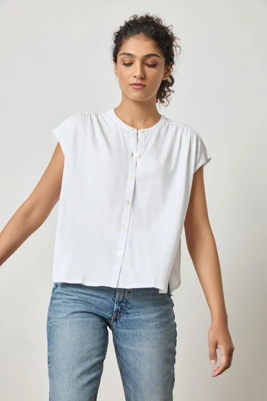 Relaxed Button Down Tee | White sold by Belletique