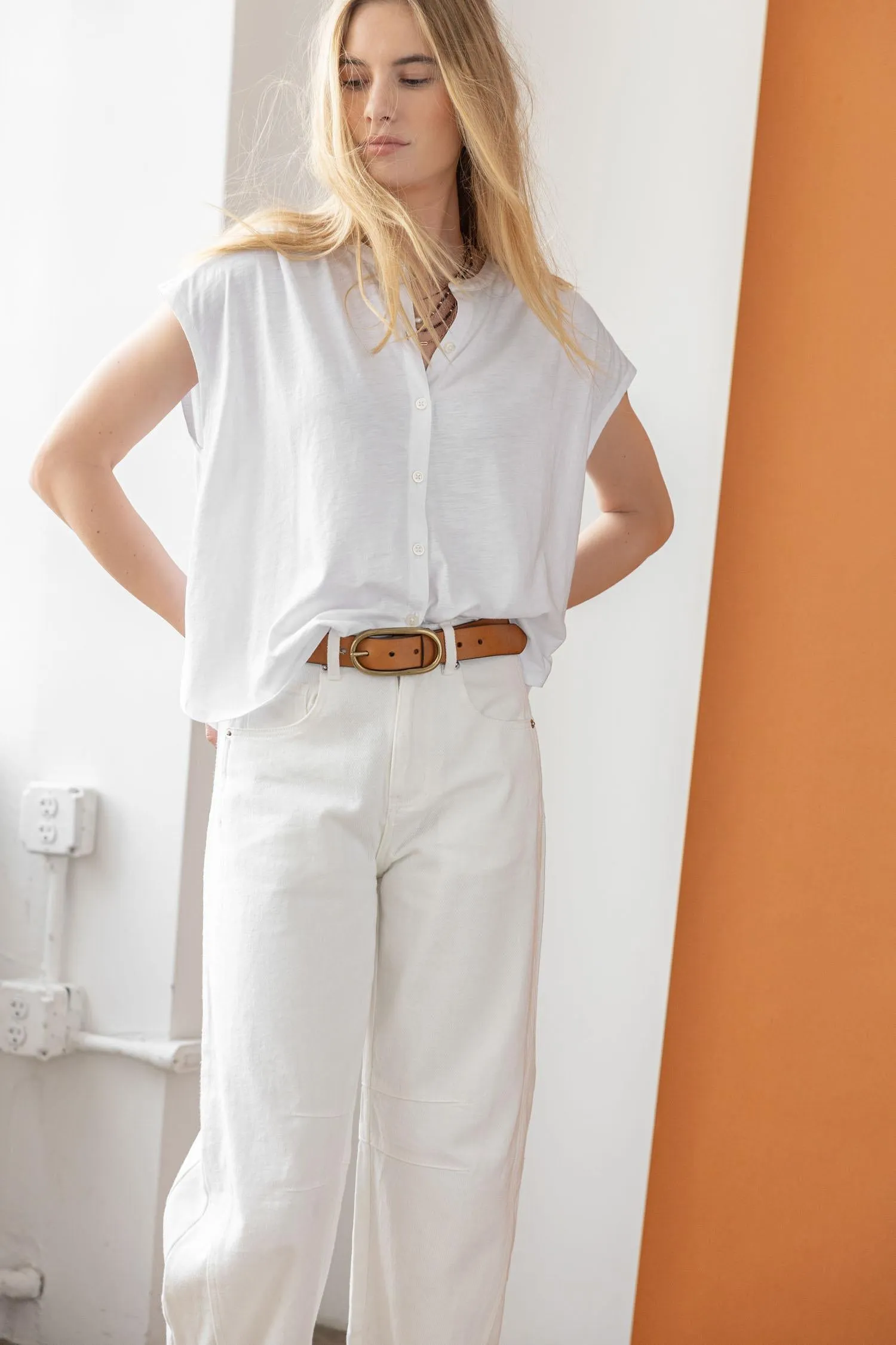 Relaxed Button Down Tee | White sold by Belletique product image thumbnail 3
