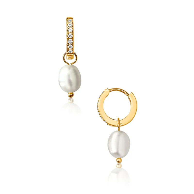 Georgie Huggie Hoop Pearl Earrings sold by Belletique