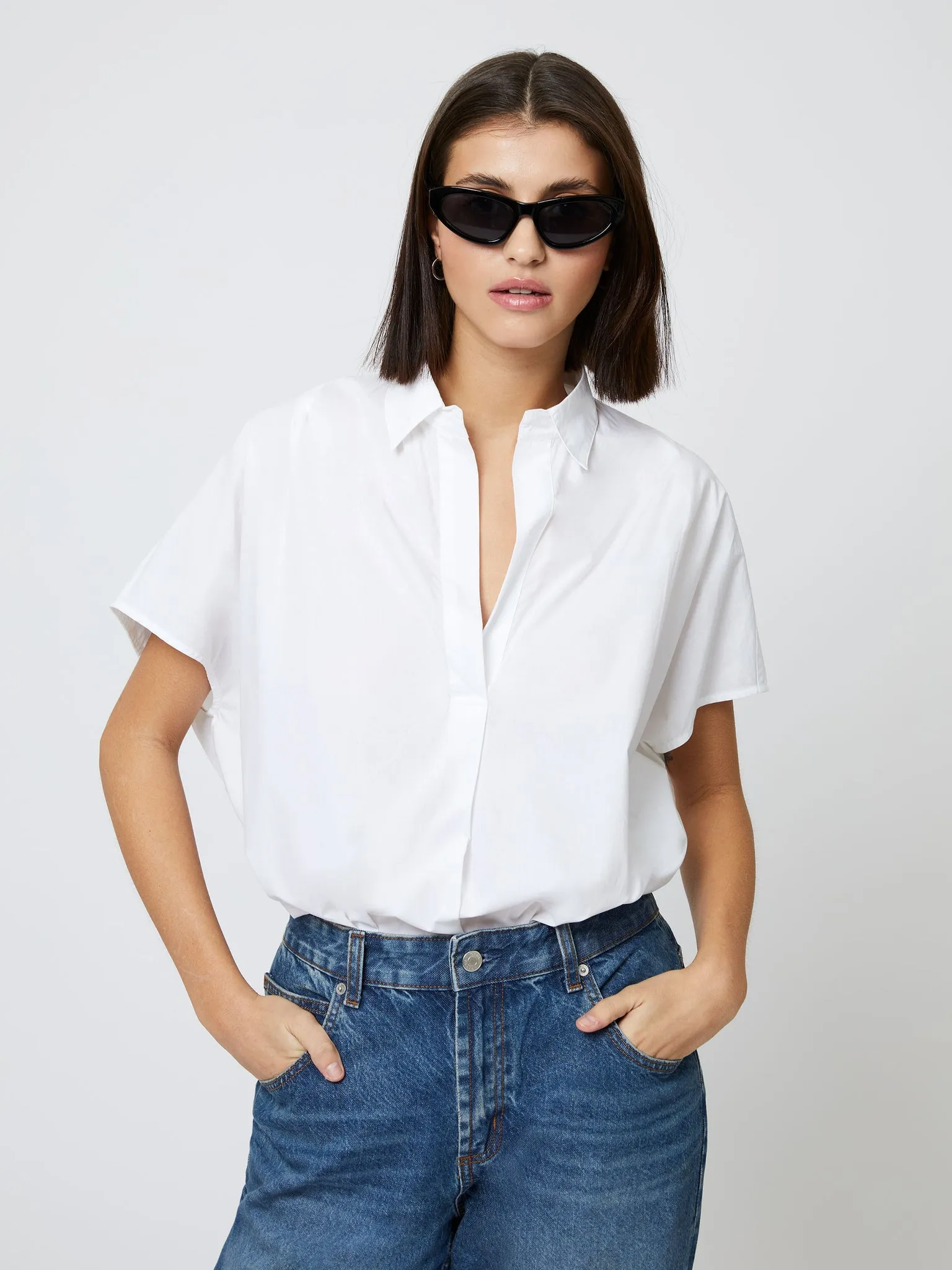 Cele Rhodes Poplin Short Sleeve Shirt Linen White sold by Belletique