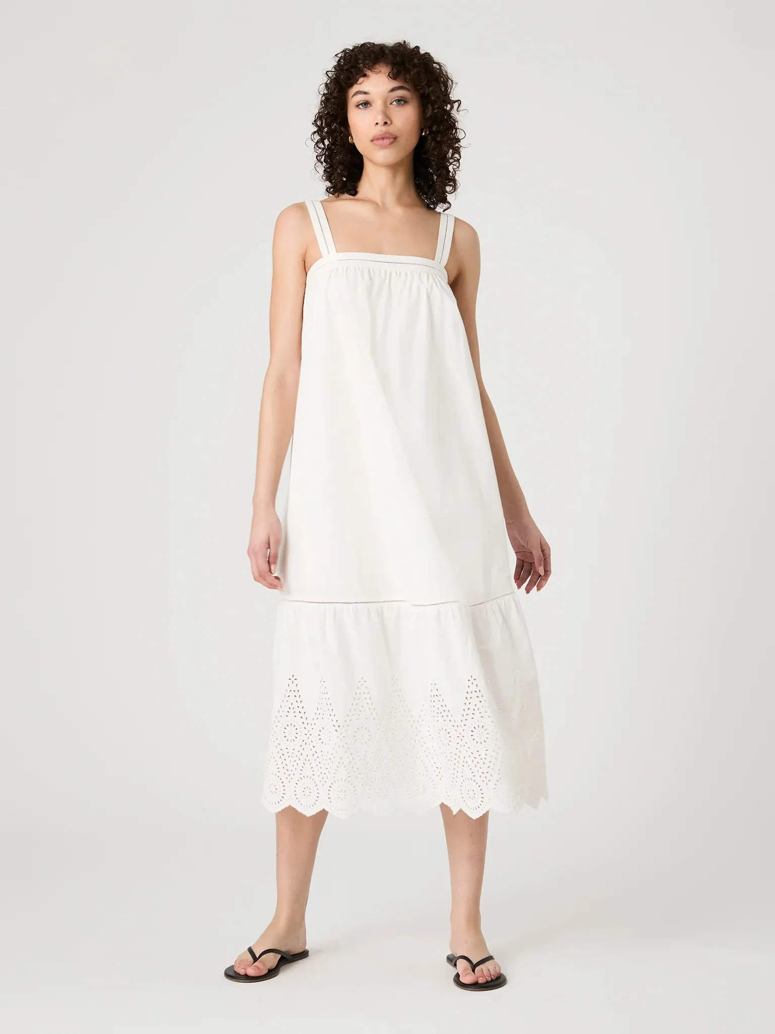 Cotton Square Neck Midi Dress Summer White sold by Belletique
