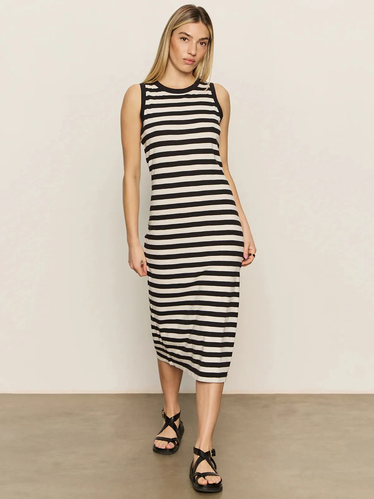 Contrast Trim Maxi Dress | Black Macrame Stripe sold by Belletique