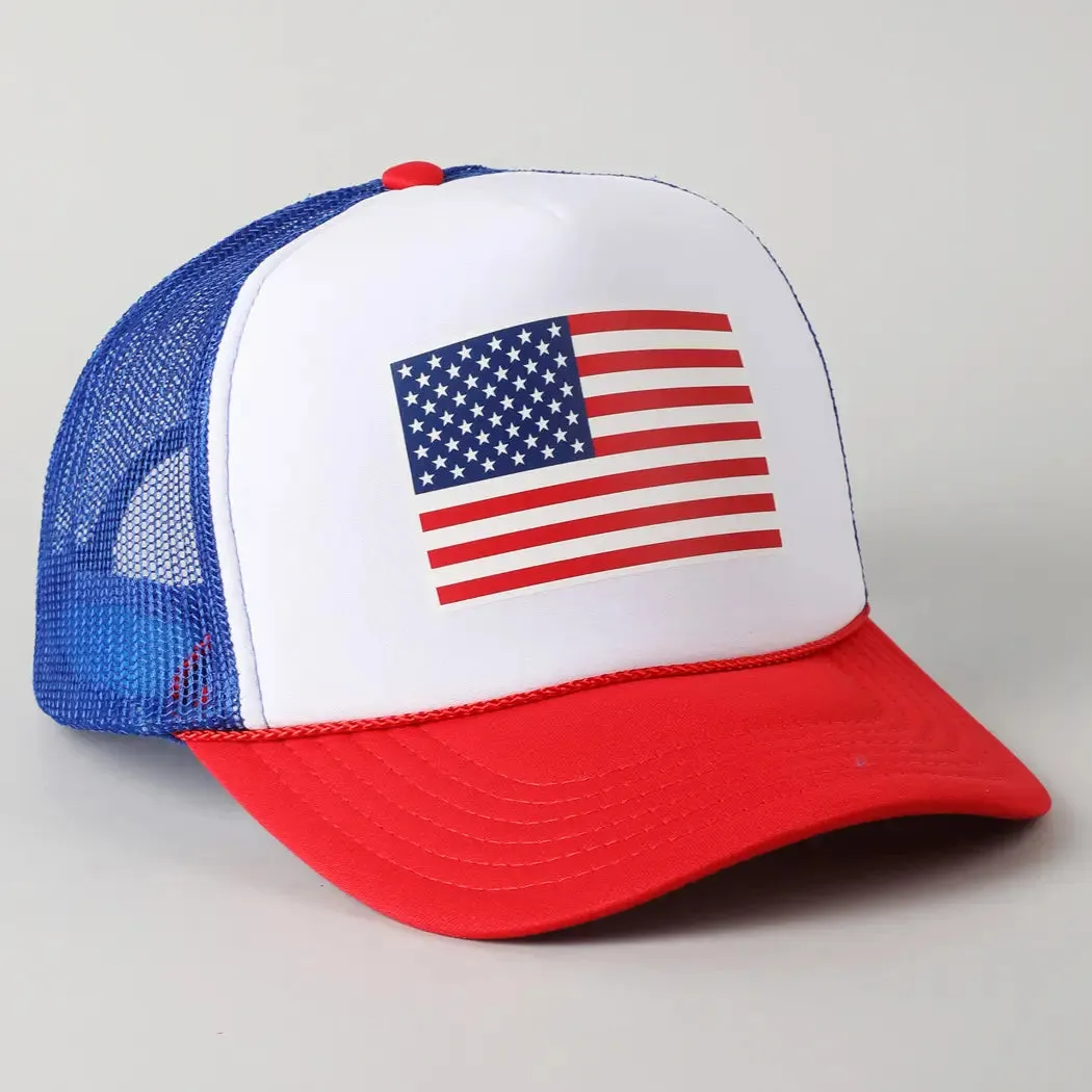 USA Flag High Quality Logo Print Foam Trucker Hat sold by Belletique product image thumbnail 5