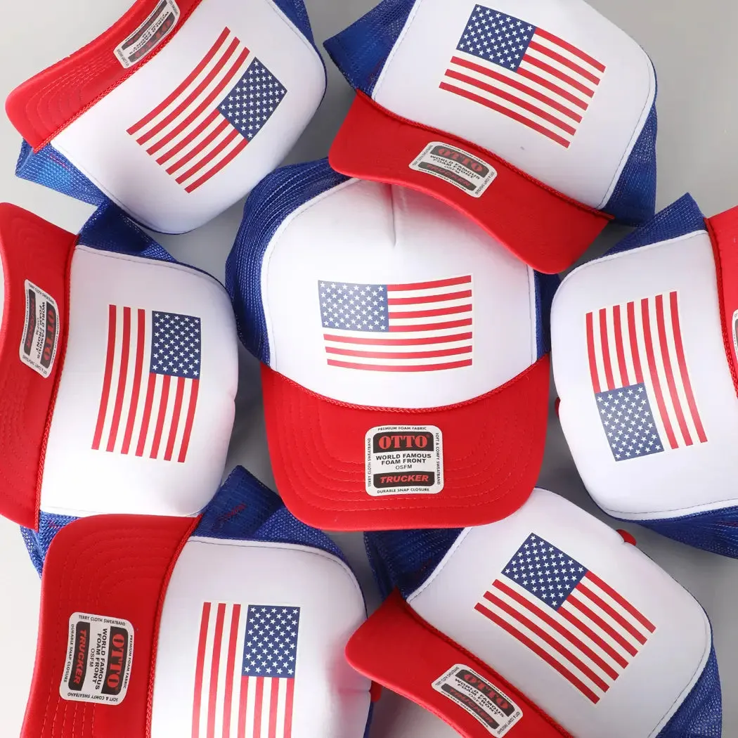 USA Flag High Quality Logo Print Foam Trucker Hat sold by Belletique product image thumbnail 2