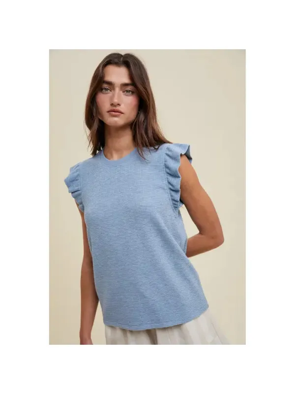 Waffle Knit Top | Blue sold by Belletique